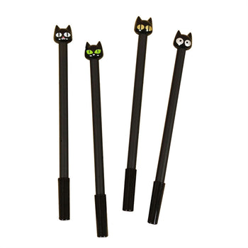 4pcs Black Cat Kawaii Gel Ink Rollerball Pens with 0.5mm Extra Fine Point Black Ink Pen Set Stationery for Students