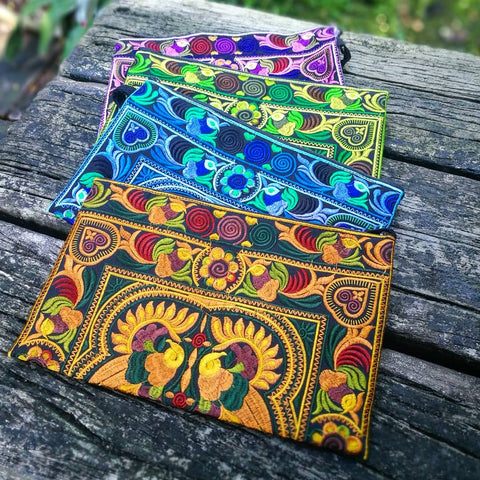 sabai jai colorful embroidered large boho wristlet clutch bags