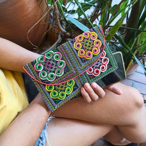 sabai jai hmong magnetic snap wallet embroidery spirals clutch wallet