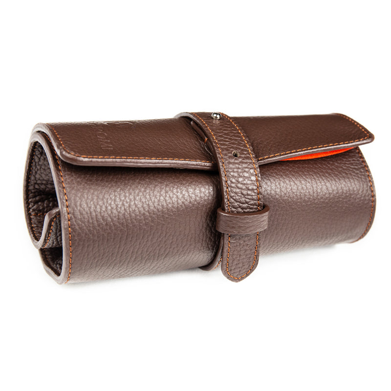 Monochrome - Leather Watch Roll - Dark Brown & Orange – Monochrome Shop