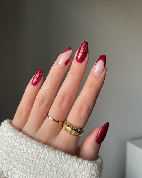 Red French tip nails