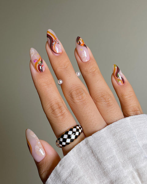 30 Cute Fall 2021 Nail Trends to Inspire You : Cute Fall Long Coffin  Acrylic Nails