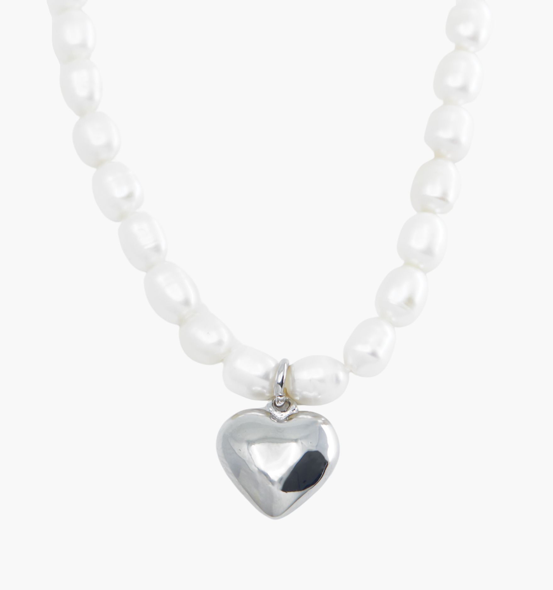 Silver Heart Pearl Necklace