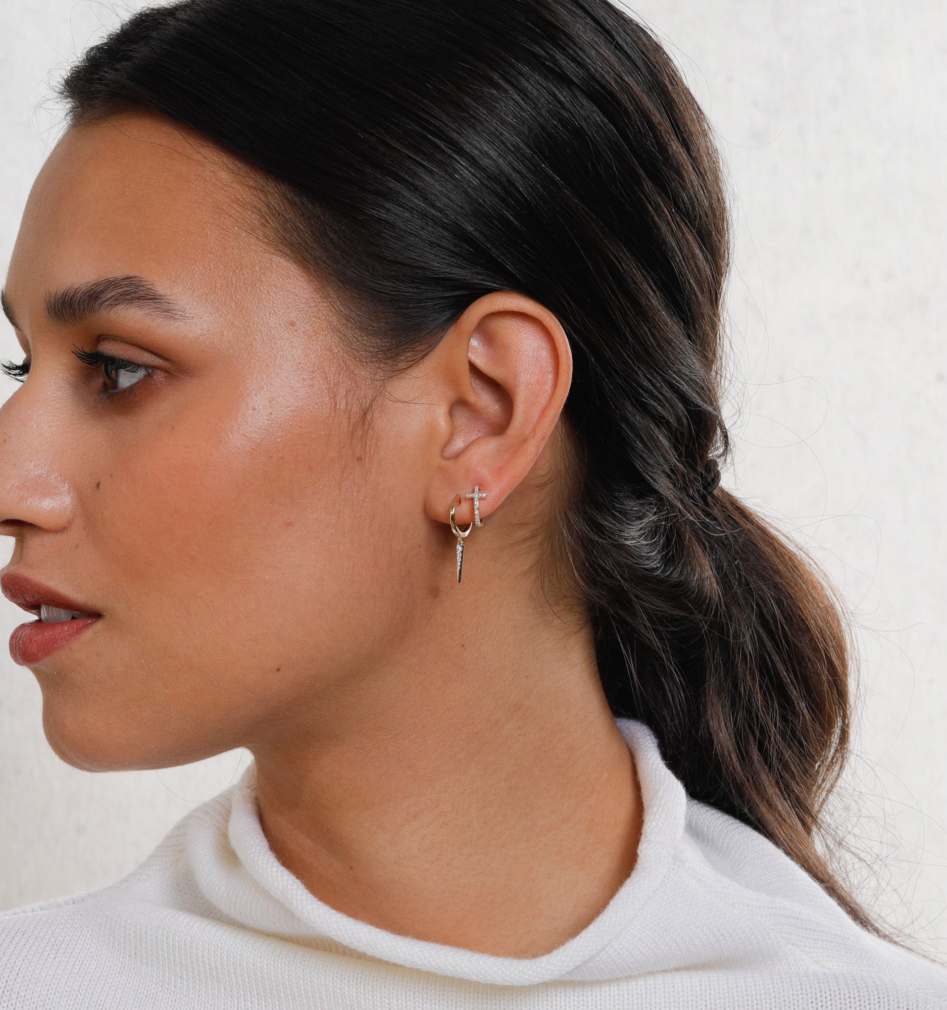 Spike Diamond Huggie Hoop Earrings