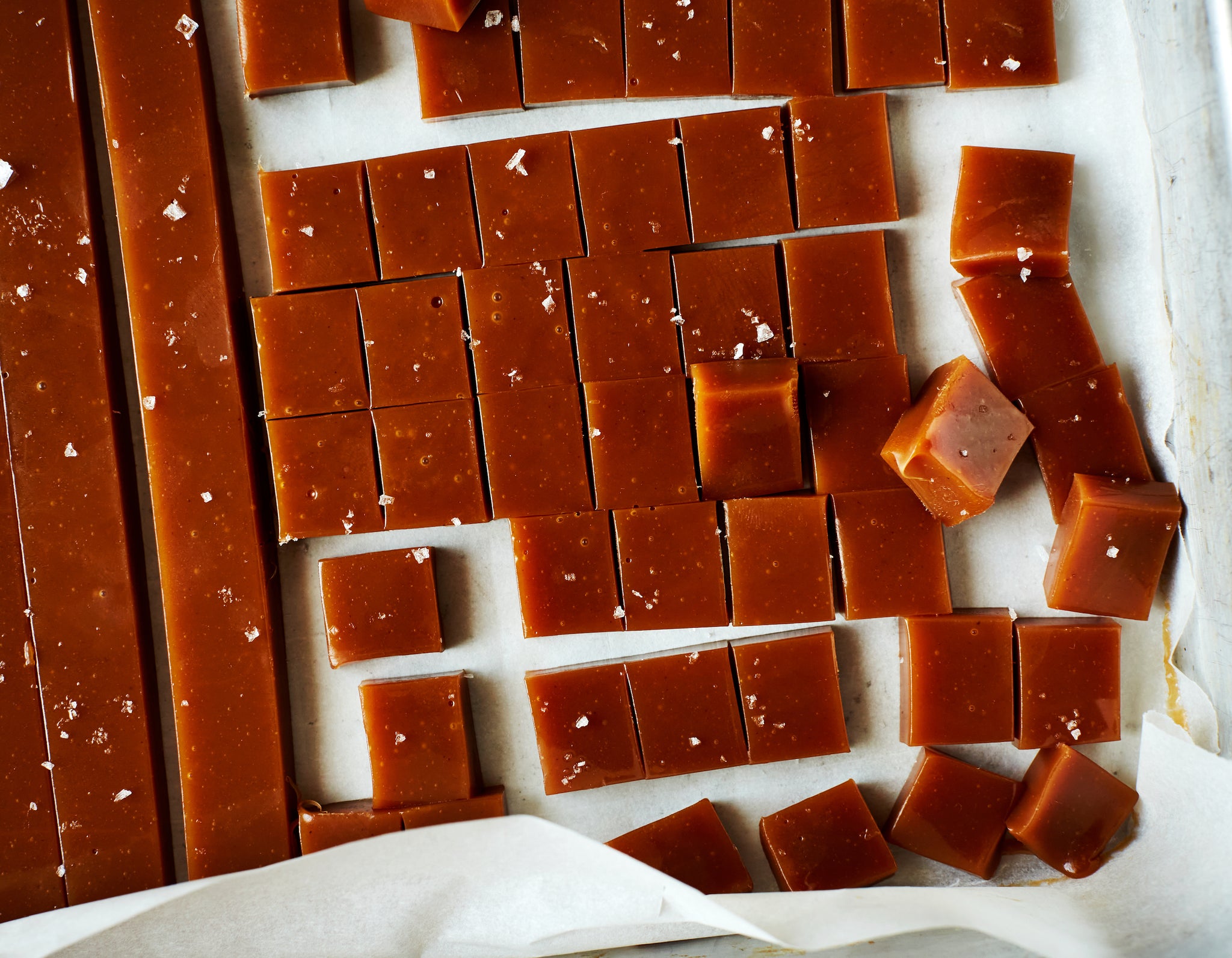 chunks of salted caramel with flaked sea salt