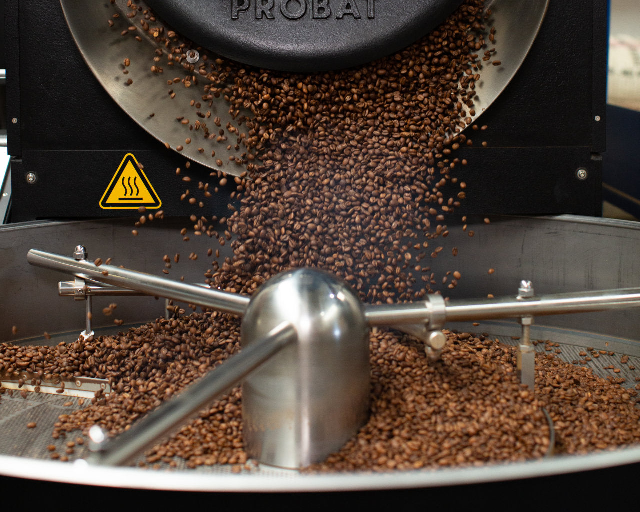 Coffee beans being roasted by Roundhill.