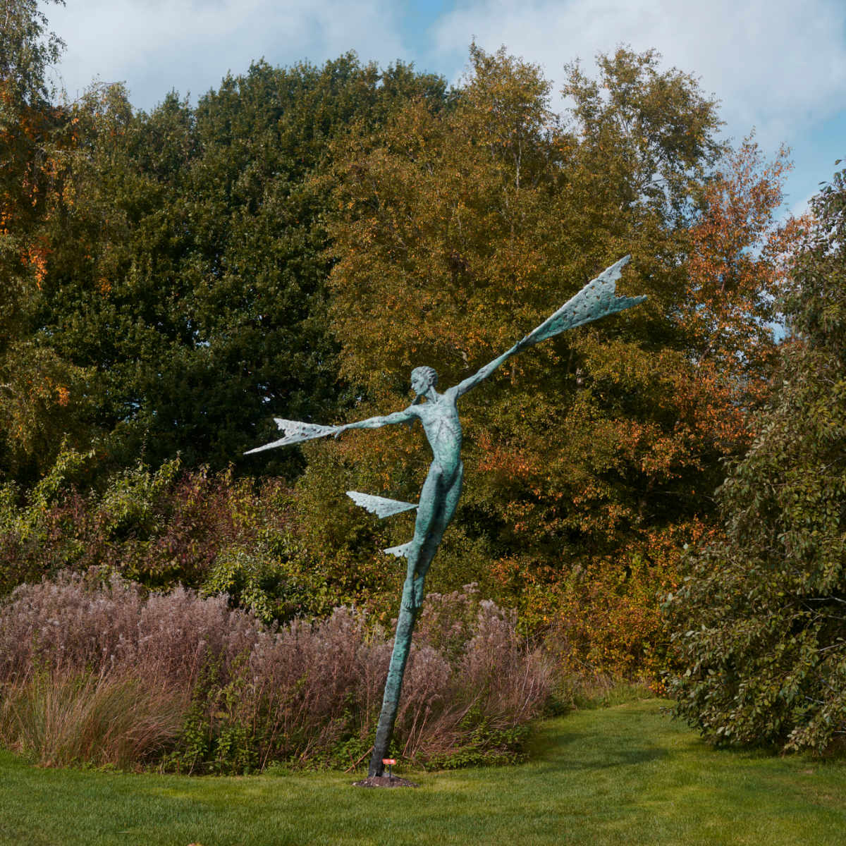 A sculpture in a field. 