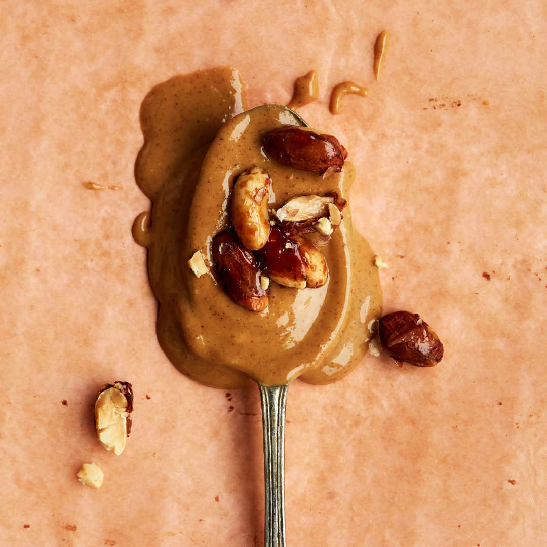 Yumello peanut butter on a spoon.