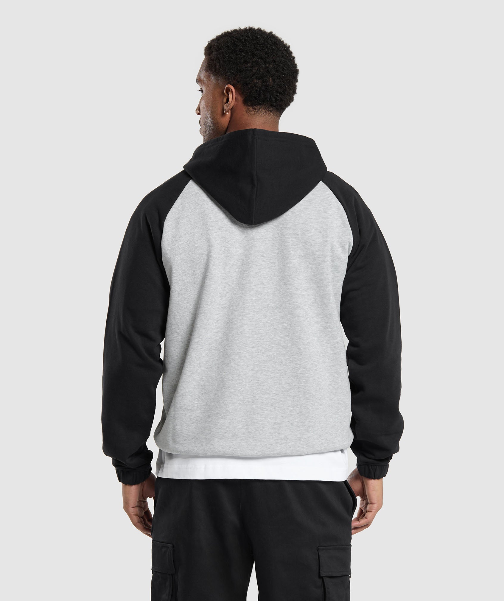 1/4 Zip Raglan Hoodie in Black/Light Grey Marl - view 2