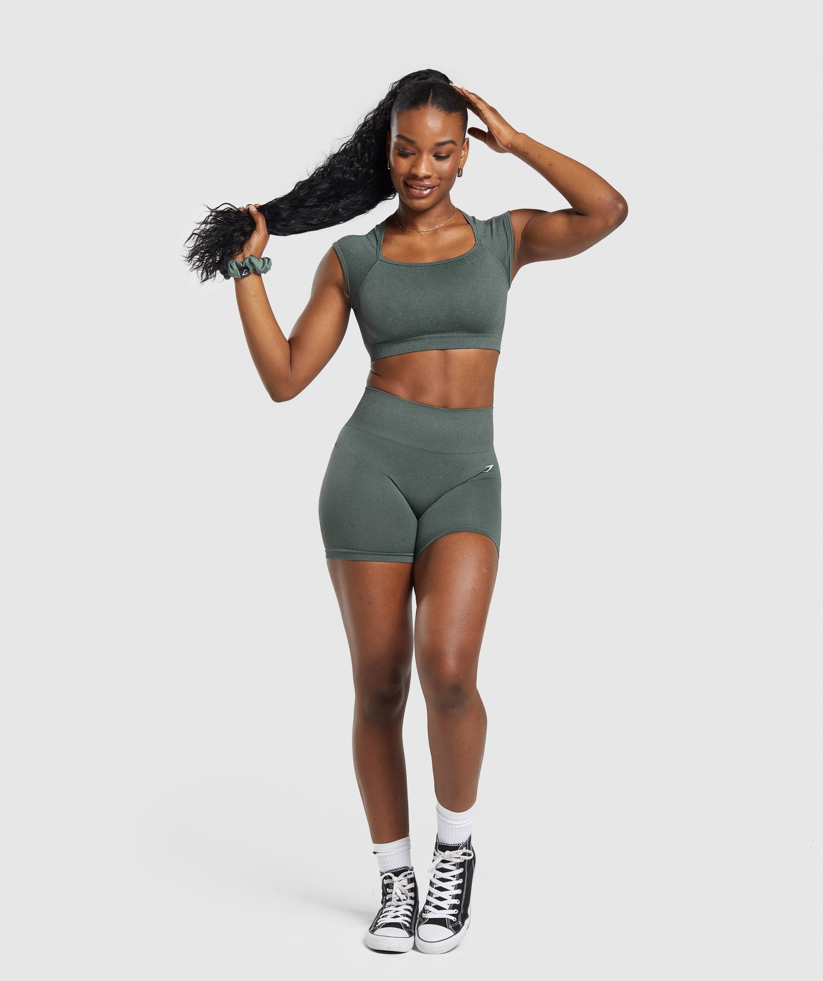 Adapt Fleck Seamless Crop Top in Slate Teal/Cargo Teal - view 4