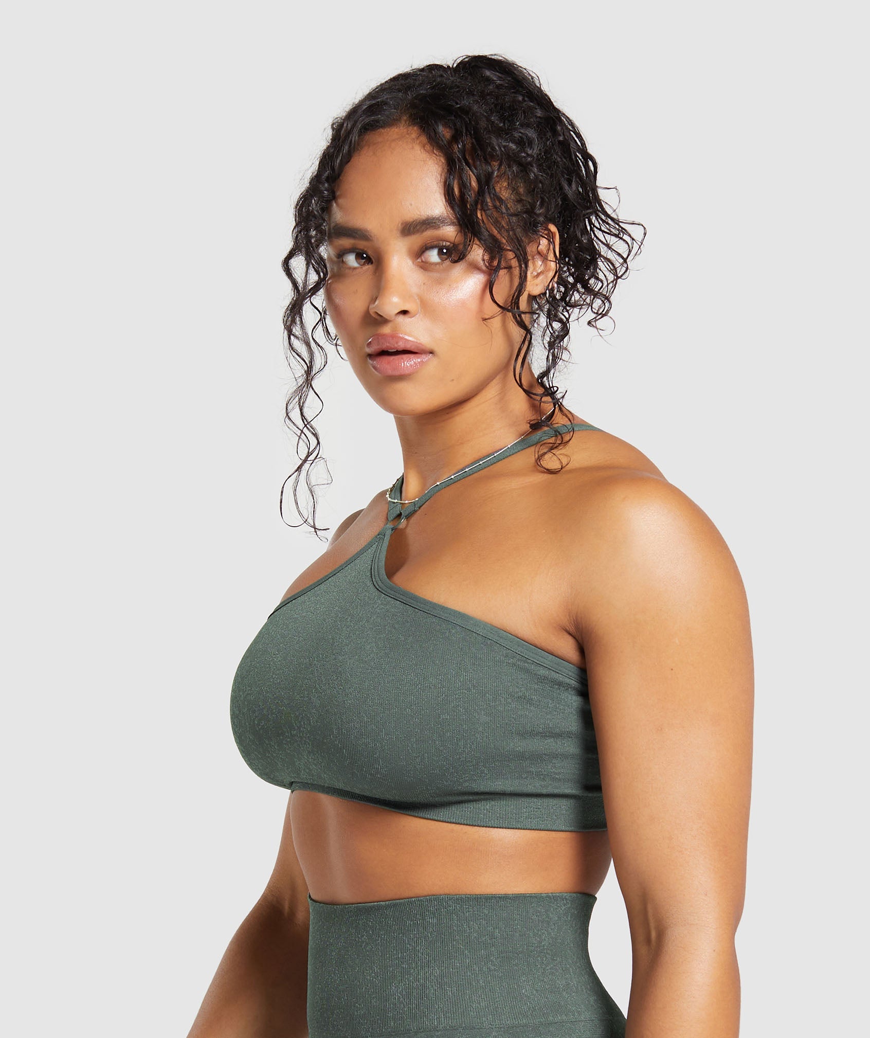 Adapt Fleck Seamless Halterneck Bralette- Slate Teal/Cargo Teal in null - view 3