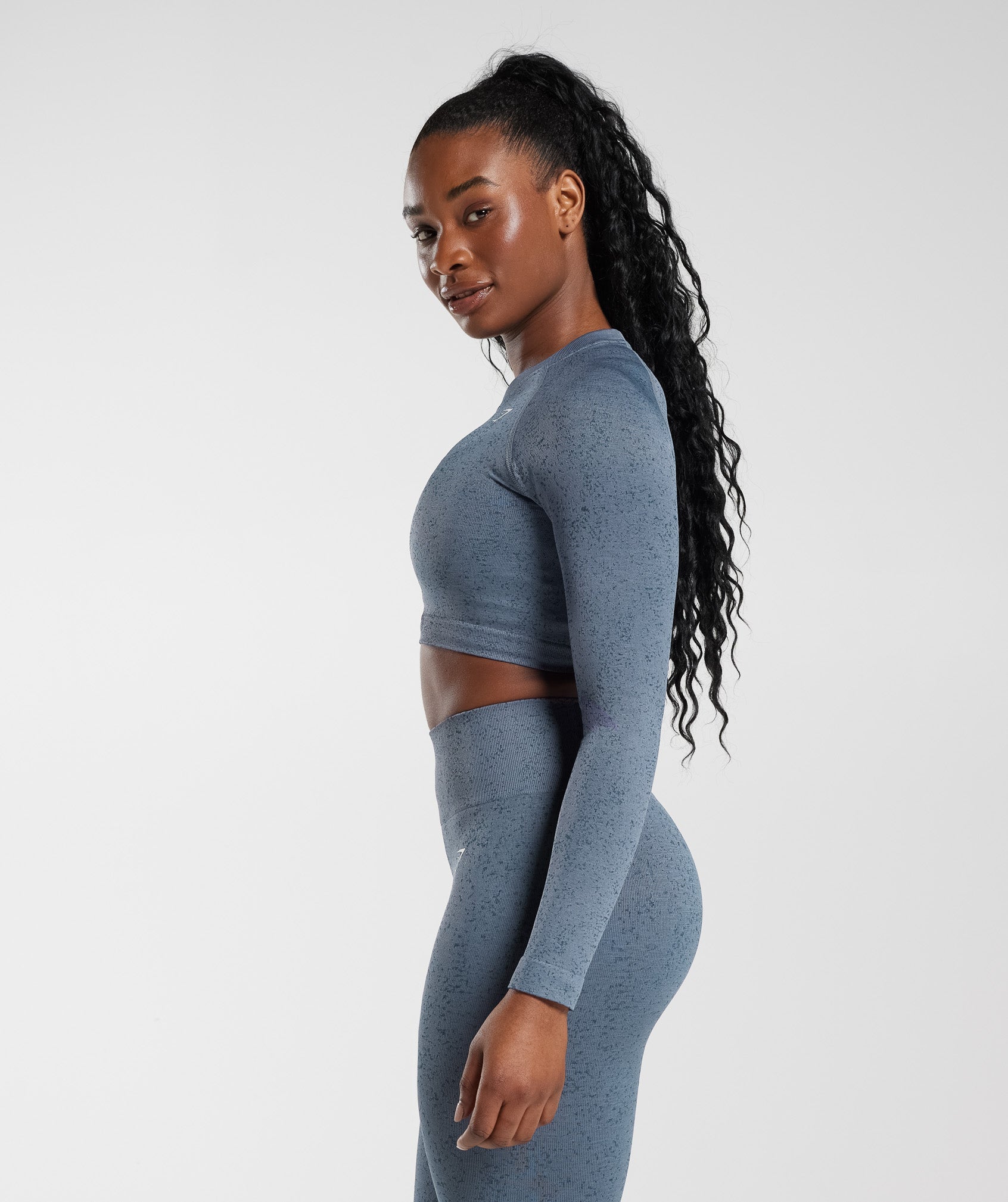 Adapt Fleck Seamless Long Sleeve Crop Top in Evening Blue - view 3