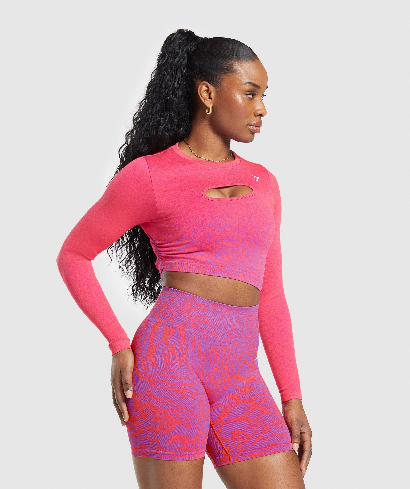 Adapt Safari Seamless Faded Long Sleeve Top in Shelly Pink/Fly Coral - view 3