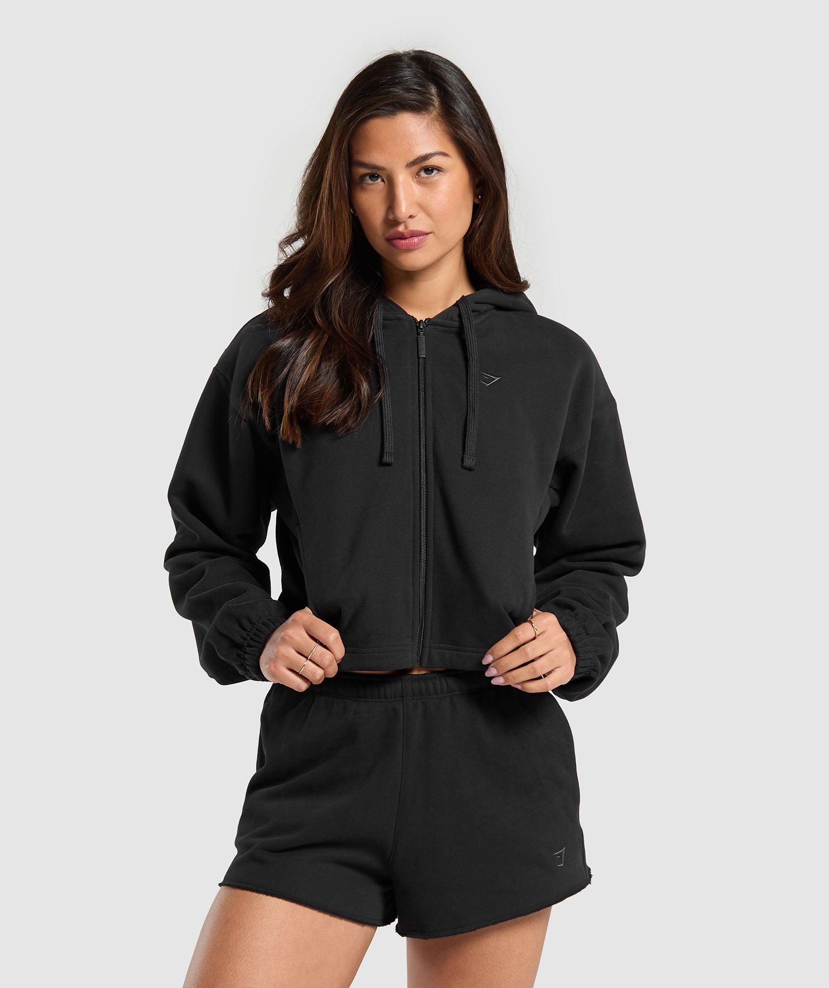 Fleece Zip Hoodie in Black - view 1