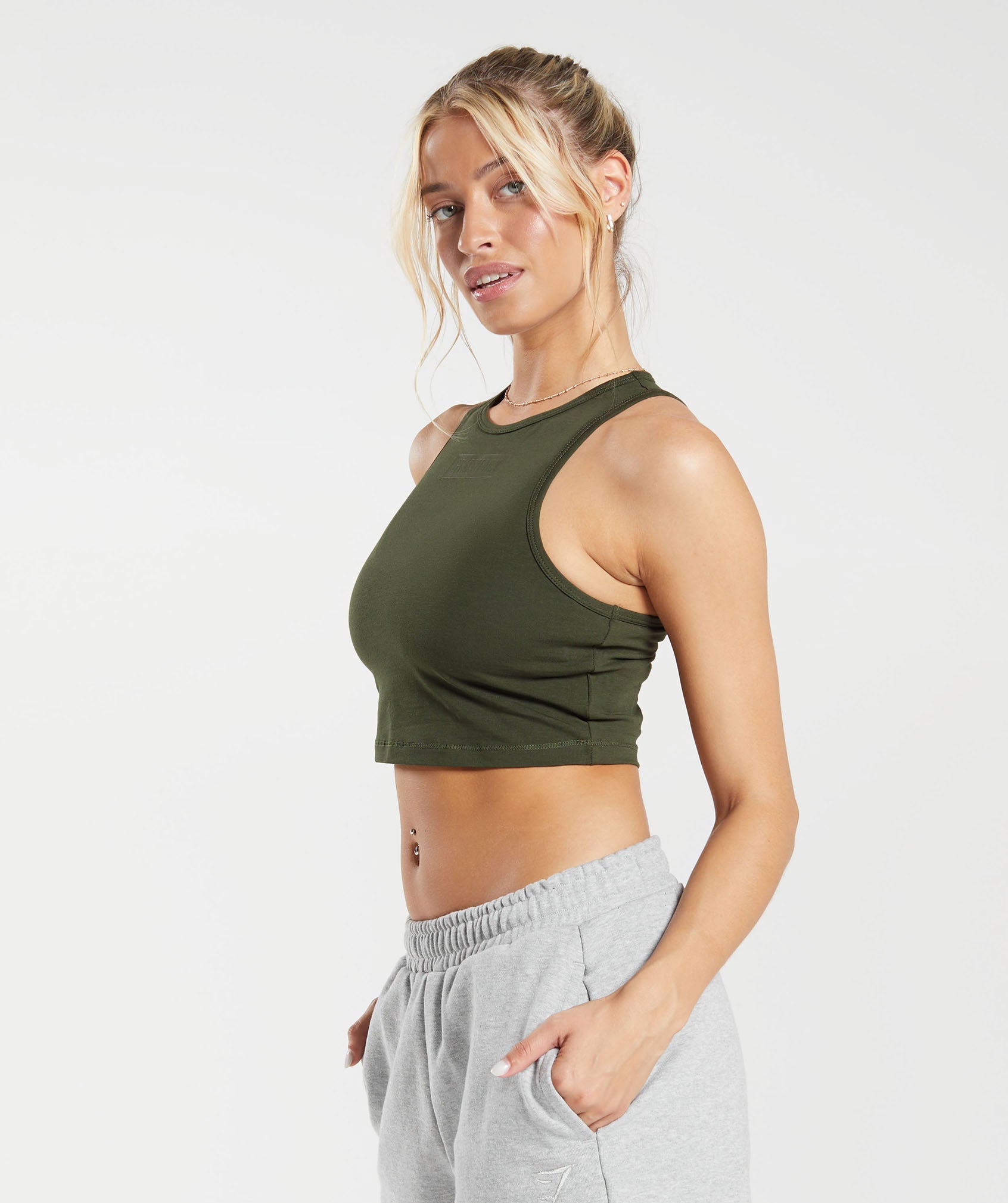 Block Crop Tank in Winter Olive - view 3