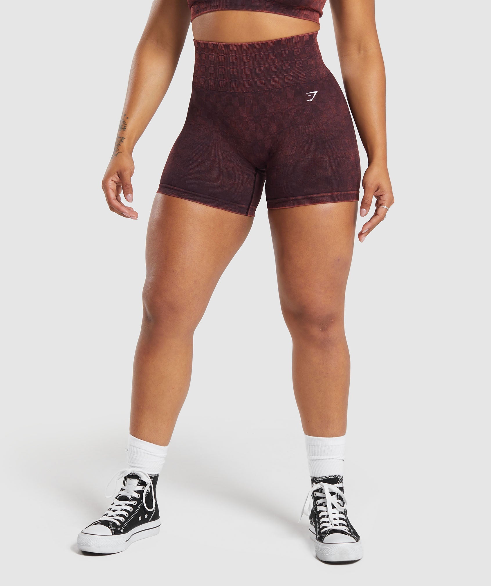 Check Seamless Washed Shorts in Plum Brown - view 1