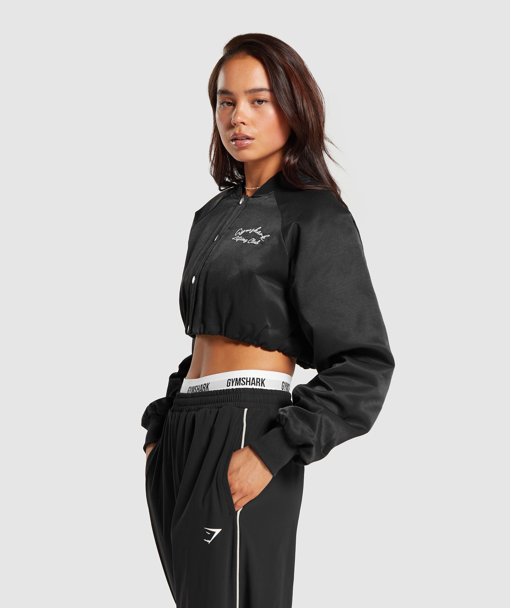 Cropped Bomber Jacket in Black - view 3