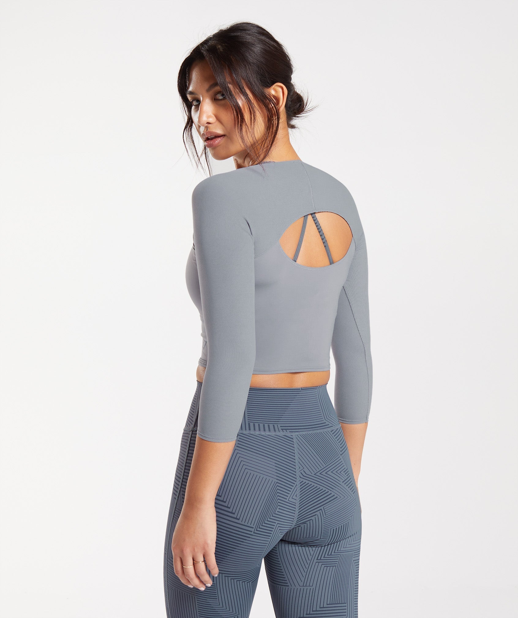 Elevate 3/4 Sleeve Crop Top in Drift Grey - view 2