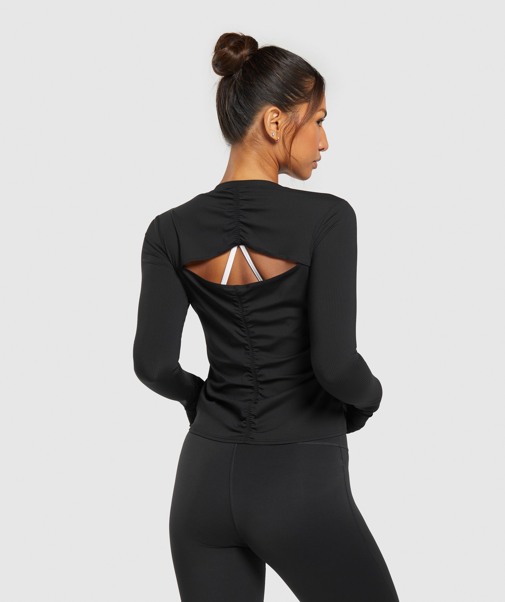 Elevate Long Sleeve Ruched Top in Black - view 2