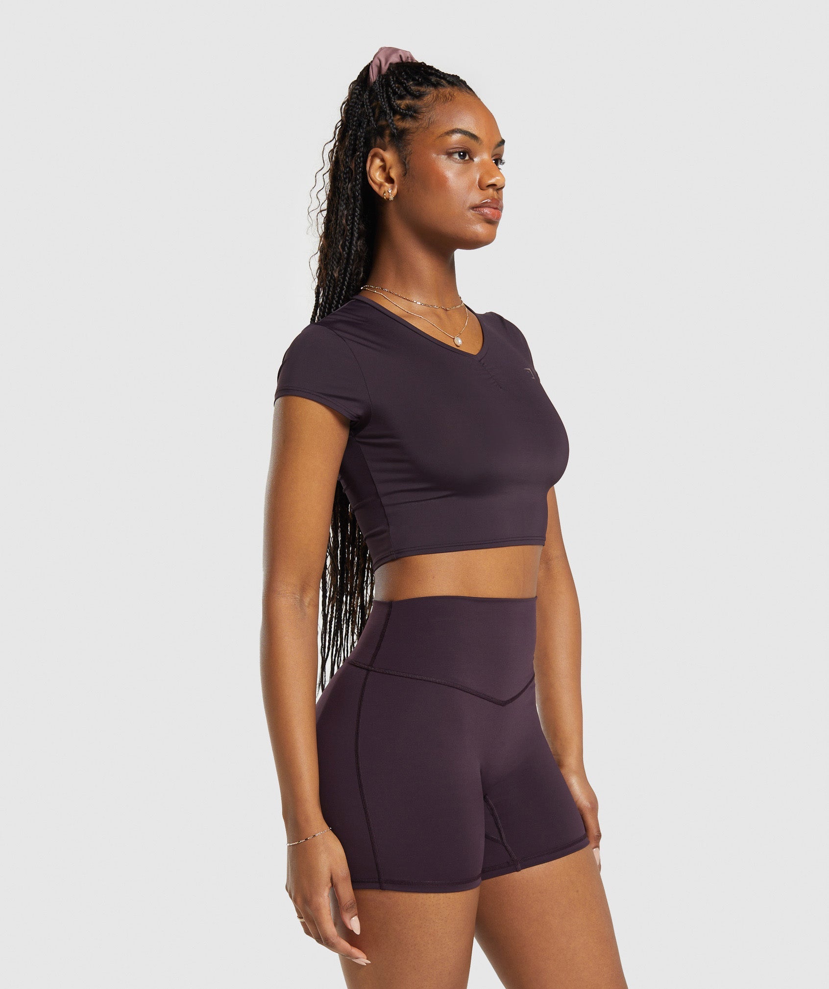 Elevate Ruched Crop Top in Plum Brown - view 3