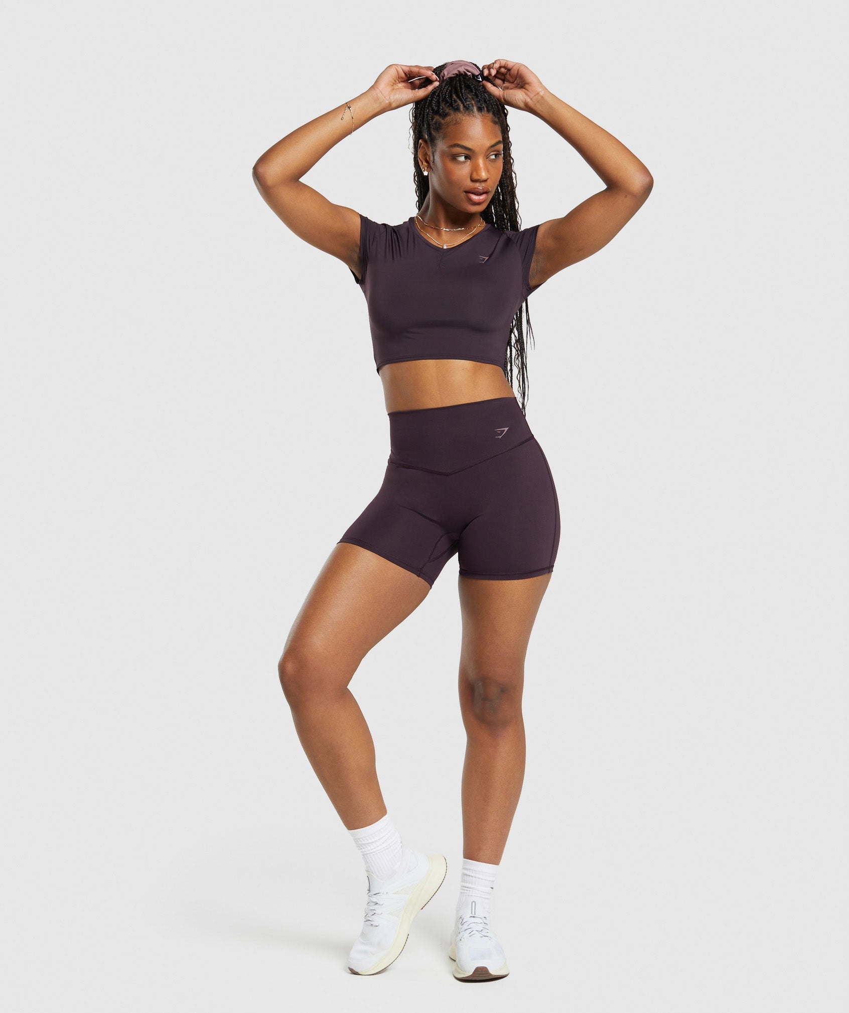 Elevate Ruched Crop Top in Plum Brown - view 4