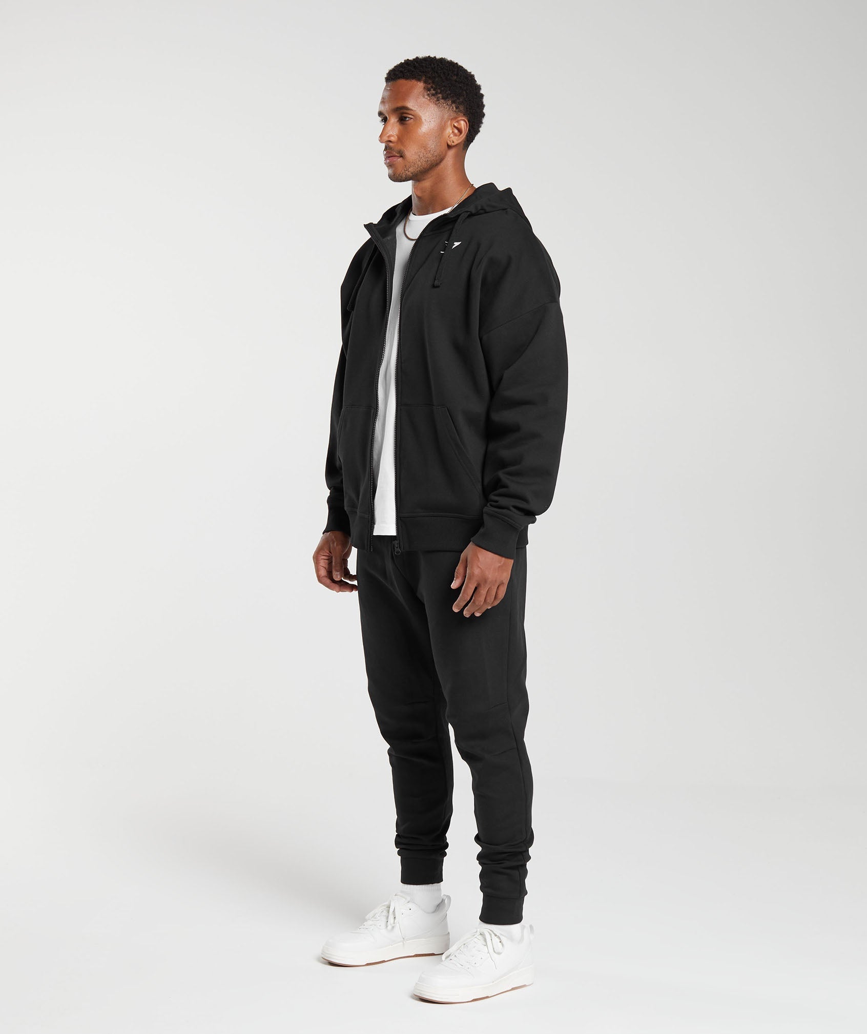 Crest Oversized Zip Up Hoodie in Black - view 4