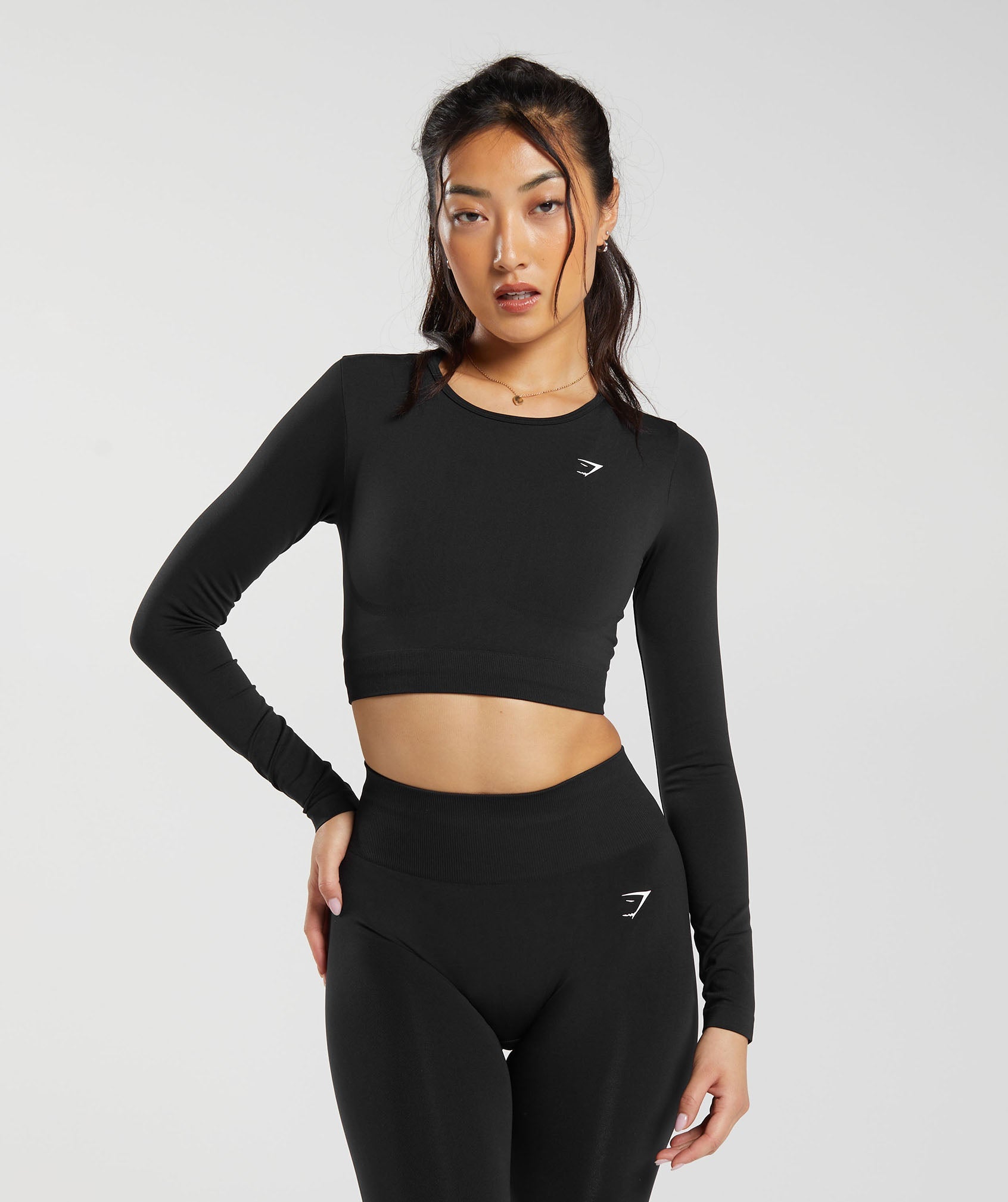 Crop Top Sport manche longue Femme, COCOON Noir