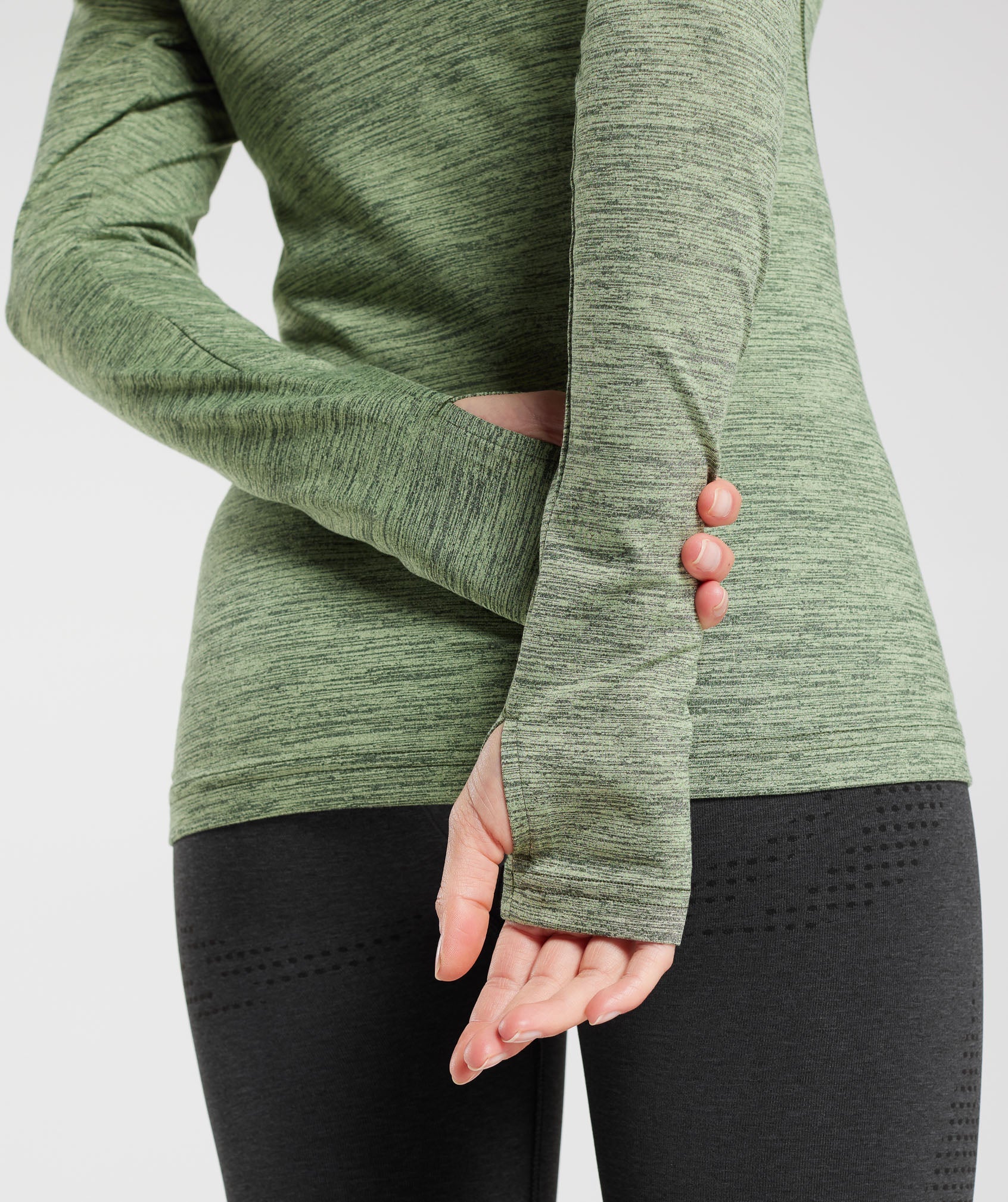 Fleece Lined Long Sleeve Top in Winter Olive/Light Sage Green - view 6
