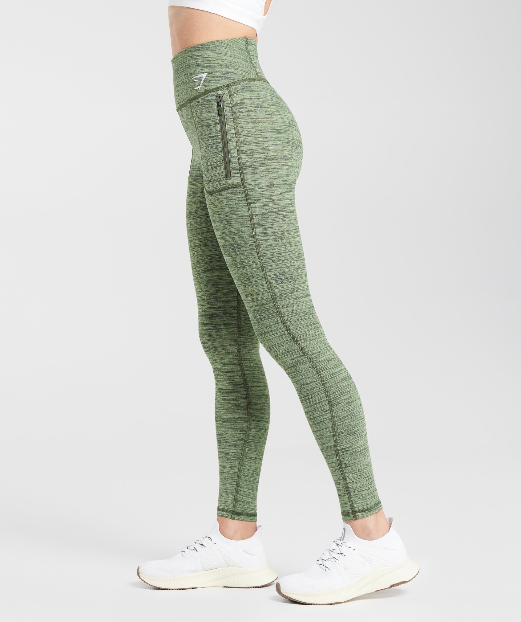 Fleece Lined Pocket Leggings in Winter Olive/Light Sage Green - view 3