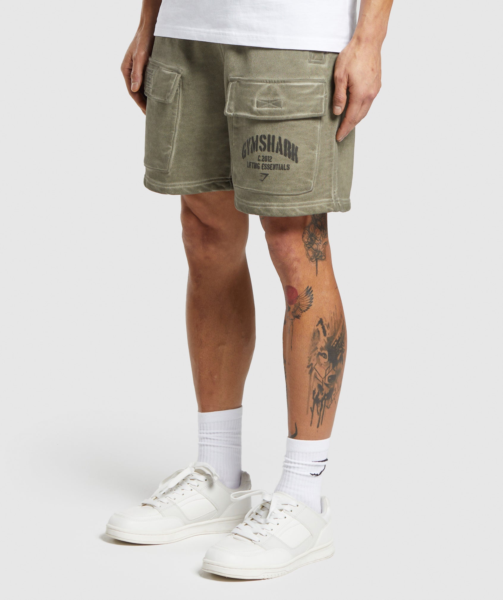 Heavyweight Washed Cargo Shorts in Utility Green - view 3
