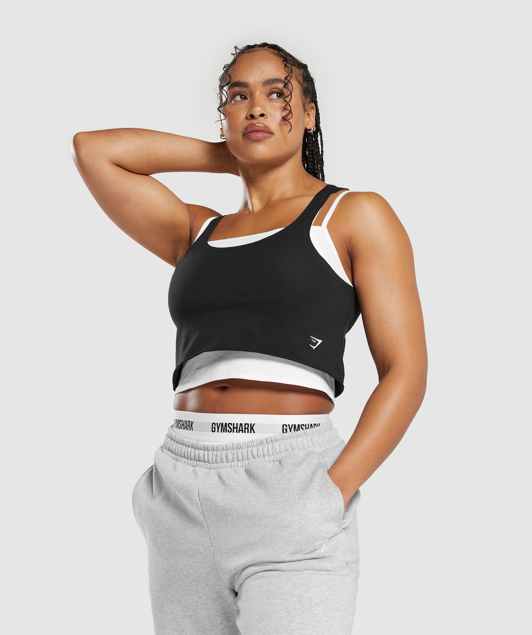 Lifting 2 In 1 Crop Tank in White/Black - view 6