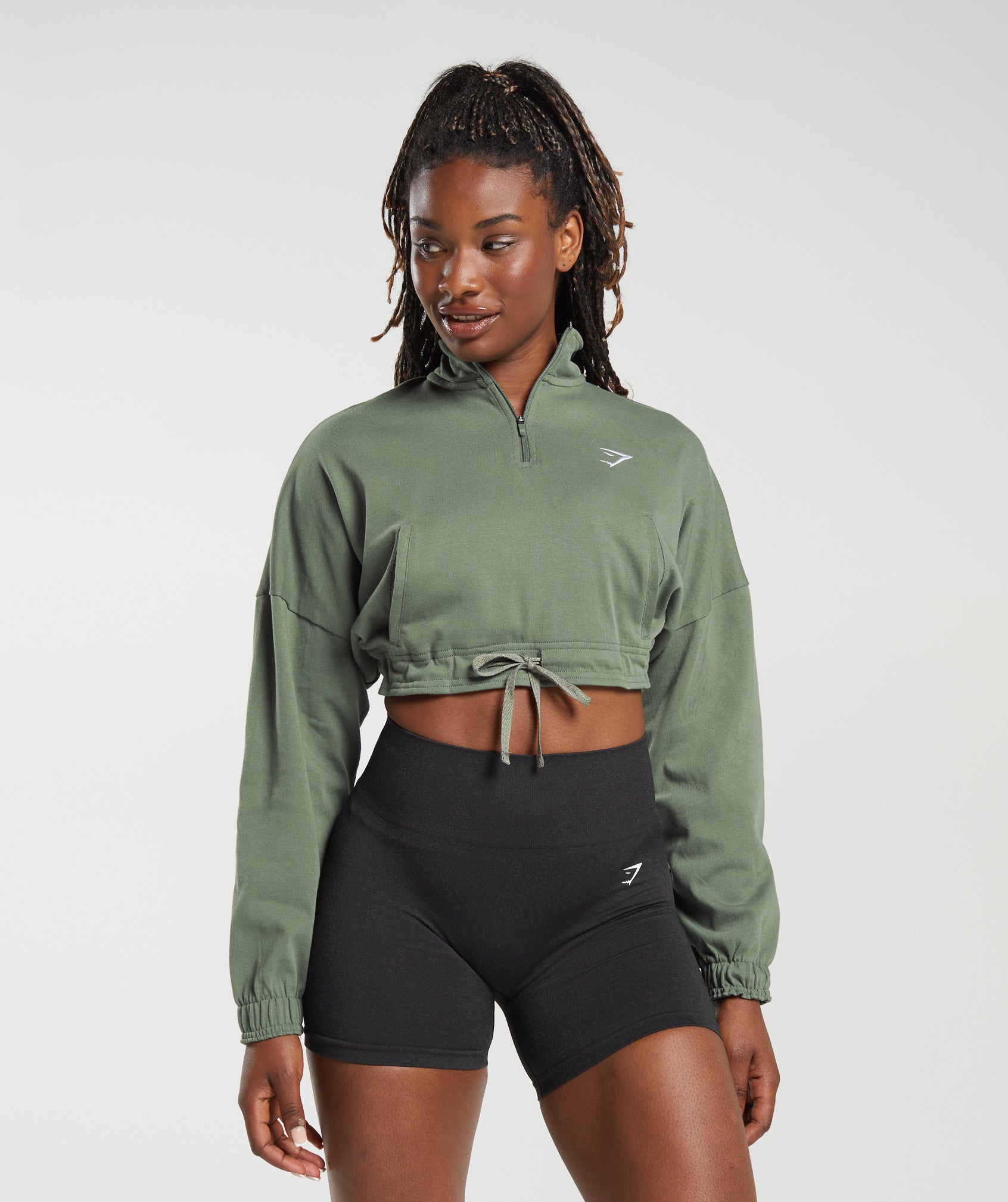 Lifting Lightweight 1/4 Zip Pullover in Dusk Green - view 2