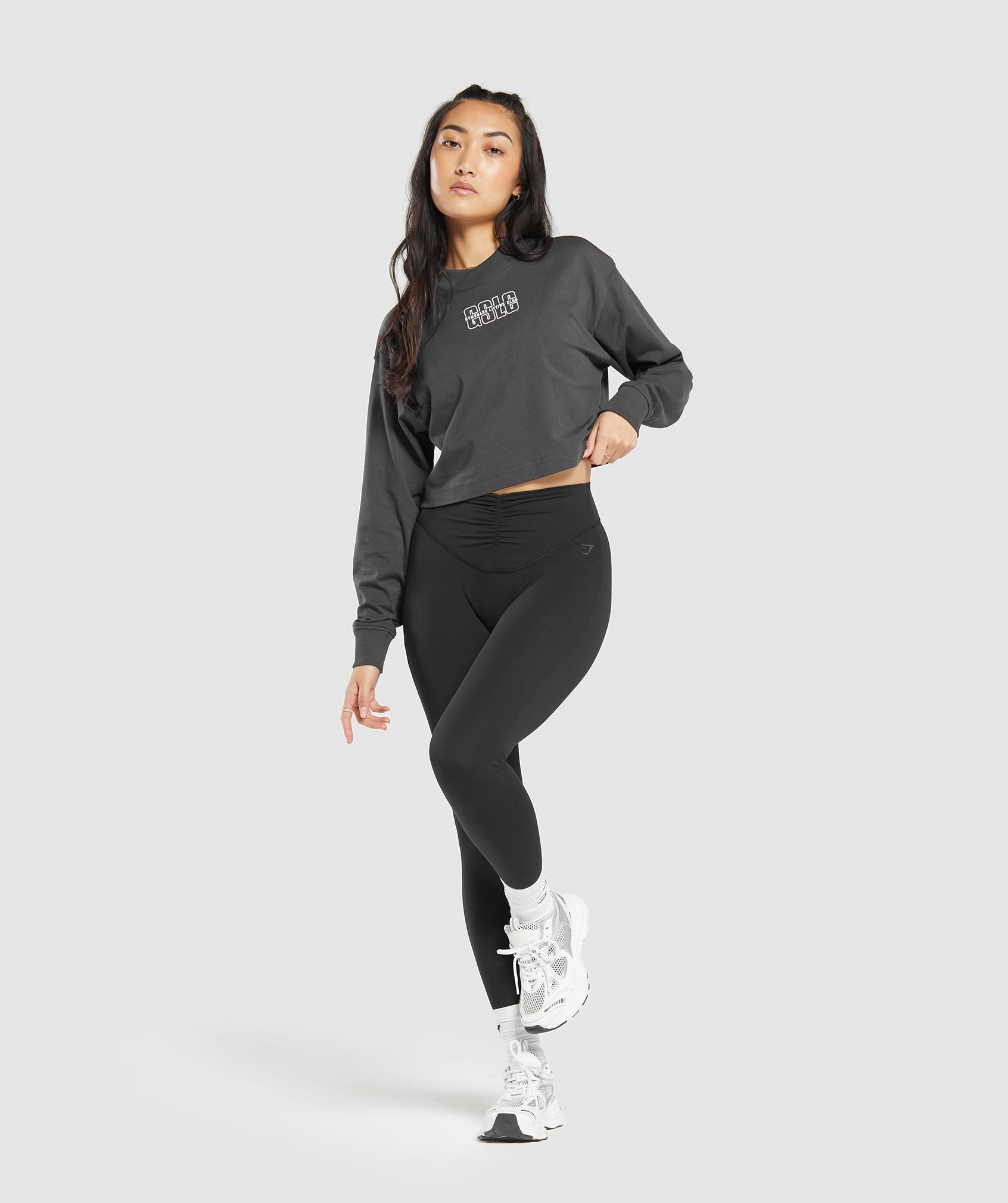 Outline Graphic Oversized Long Sleeve Top in Asphalt Grey - view 4
