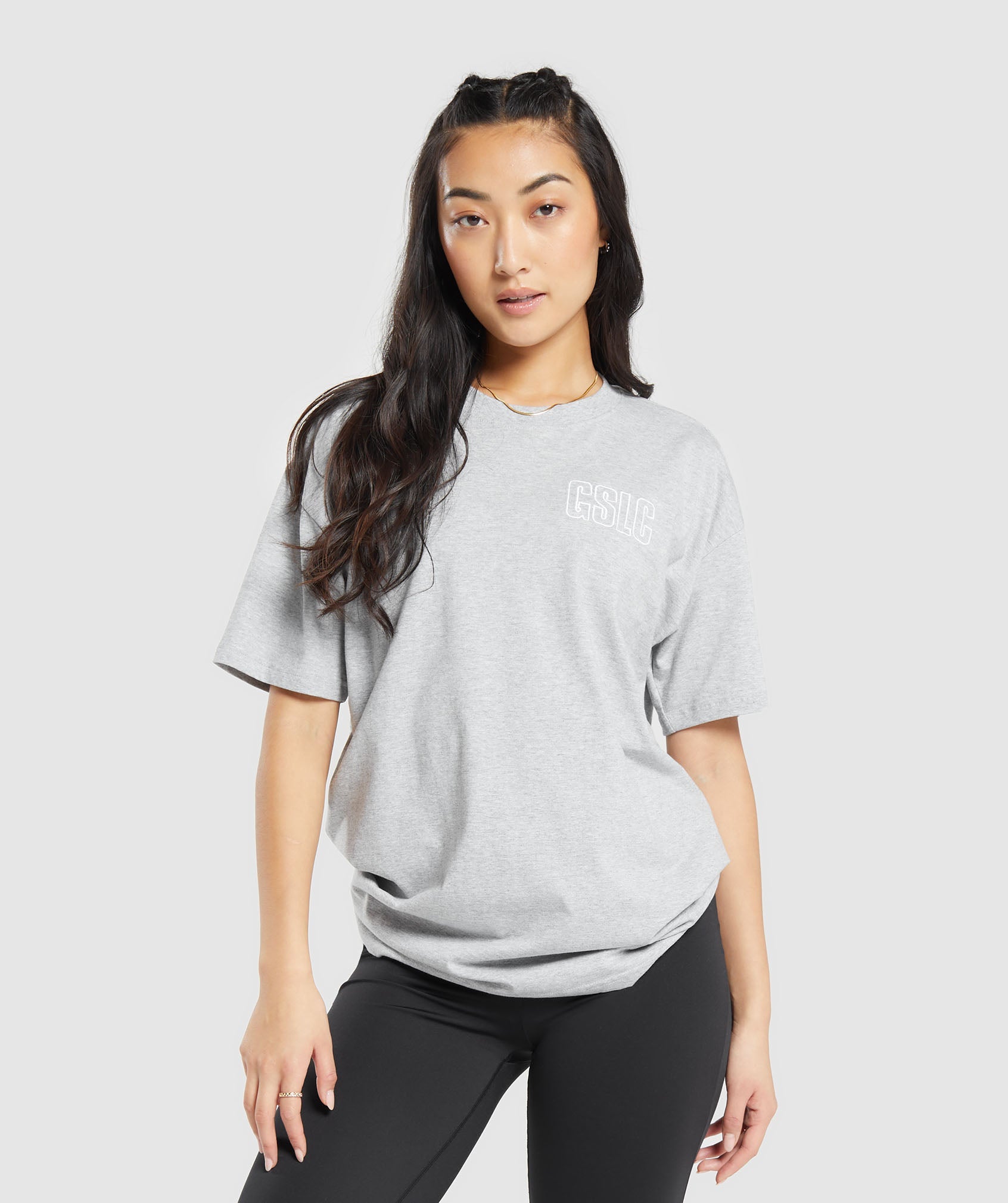 Outline Graphic Oversized T-Shirt in Light Grey Core Marl - view 1