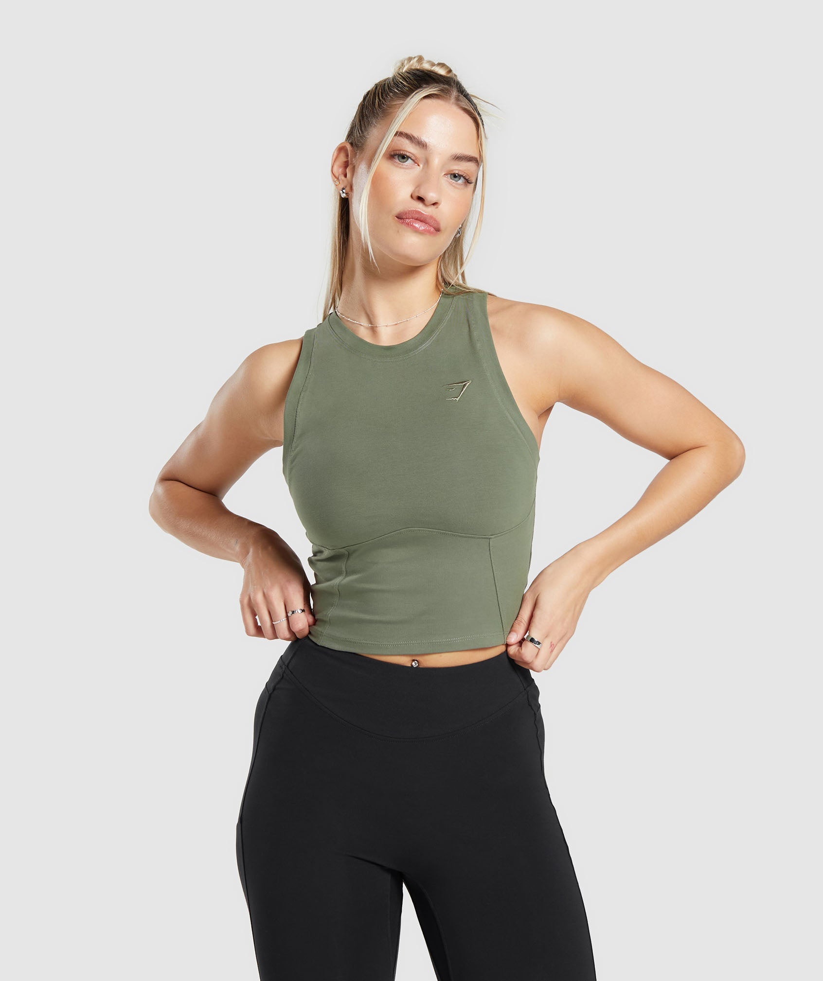 Rest Day Cotton Contour Tank in Base Green - view 1