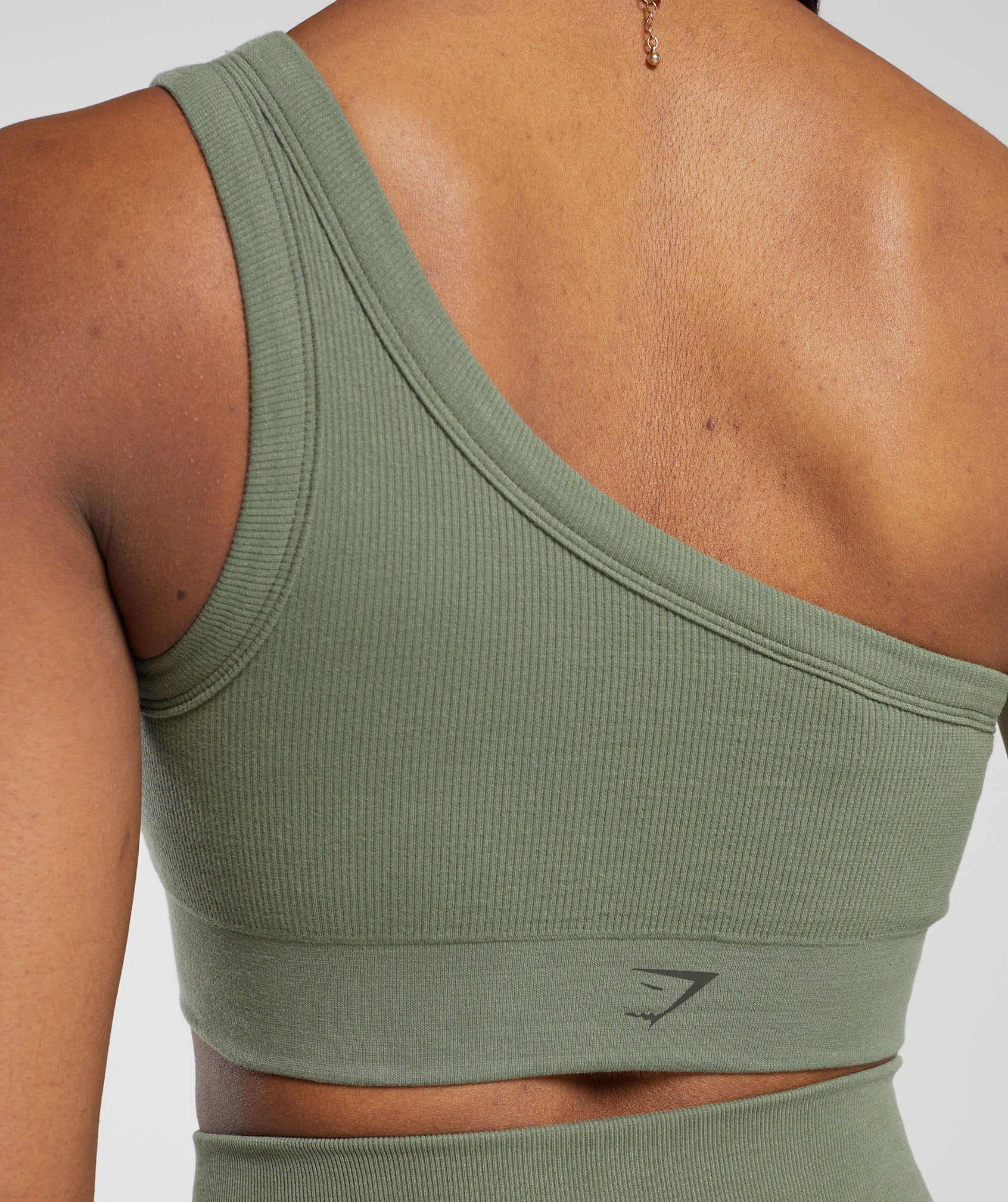 Ribbed Cotton Seamless One Shoulder  Bra in Base Green - view 6