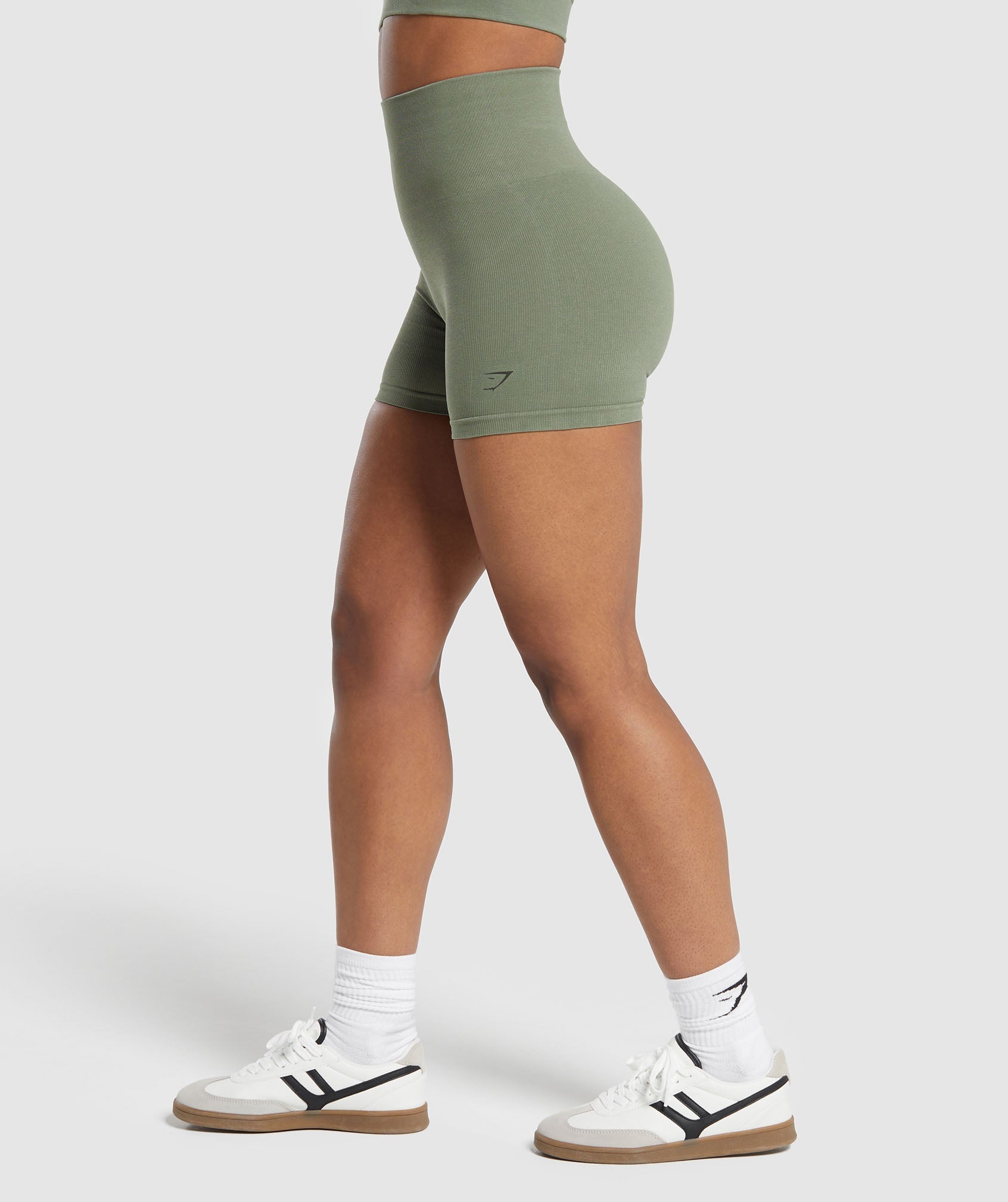 Ribbed Cotton Seamless Shorts in Base Green - view 3