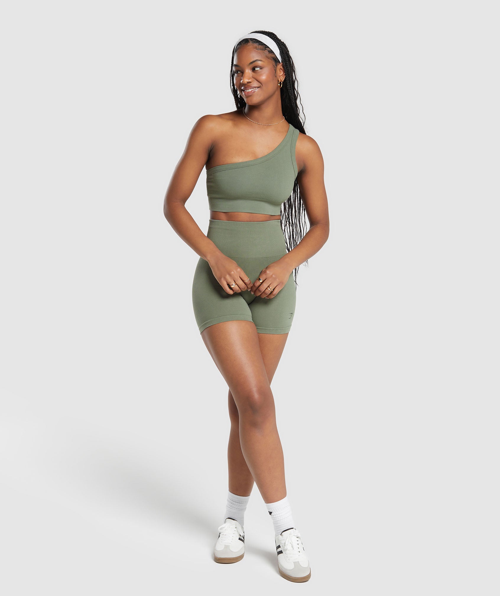 Ribbed Cotton Seamless Shorts in Base Green - view 4