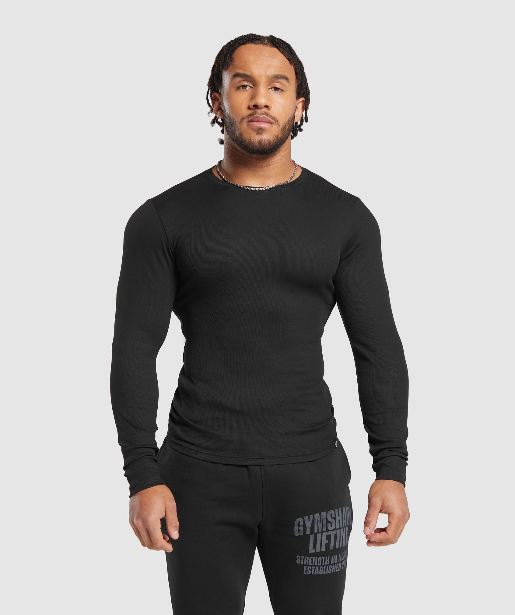 Ribbed Long Sleeve T-Shirt dans Black