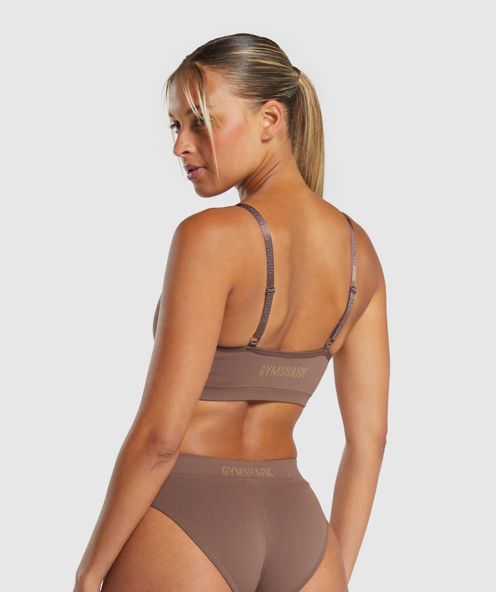 Seamless V Neck Bralette in Soft Brown - view 2