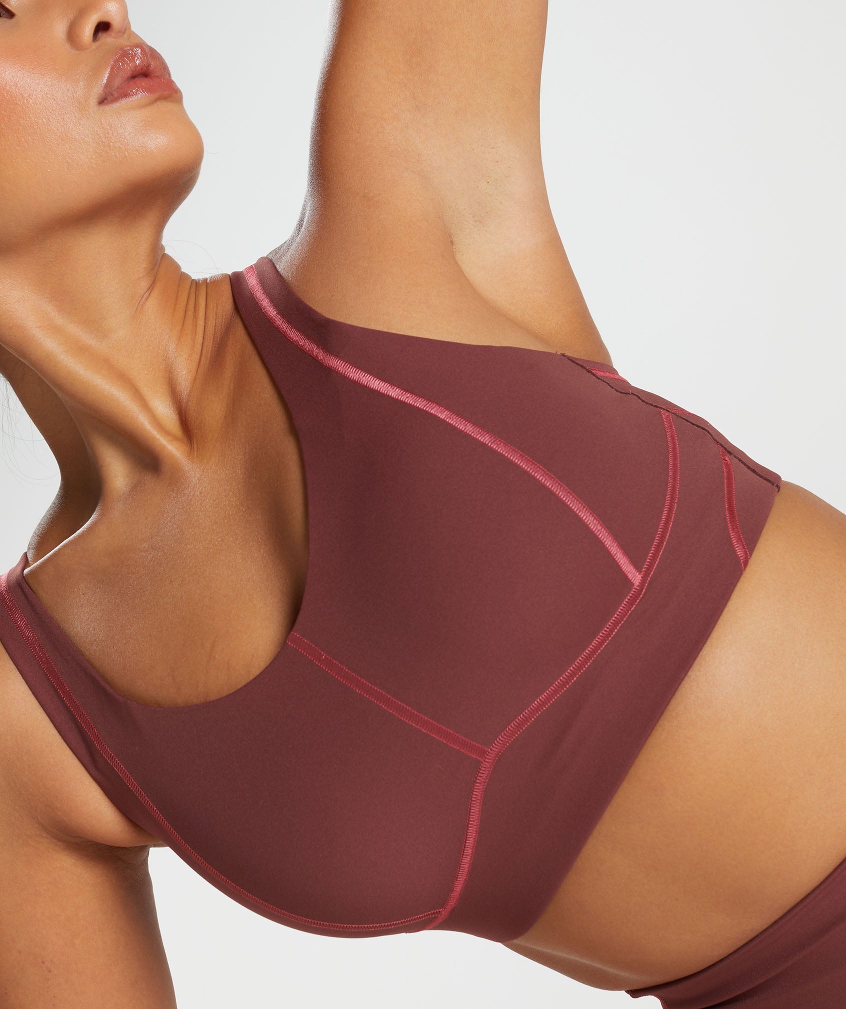 Stitch Feature Sports Bra in Burgundy Brown - view 6