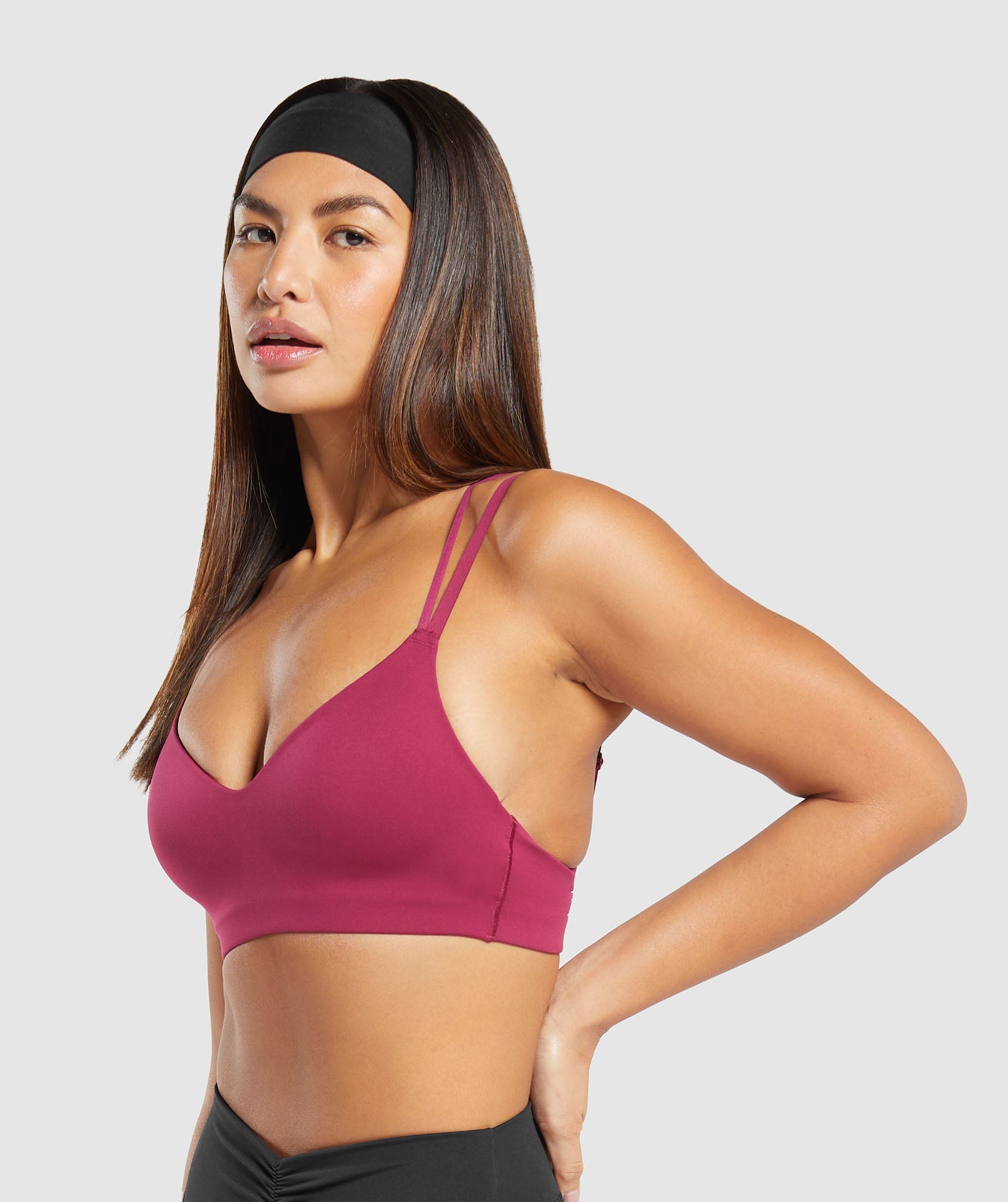 Strappy Back Light Support Sports Bra in Raspberry Pink - view 3