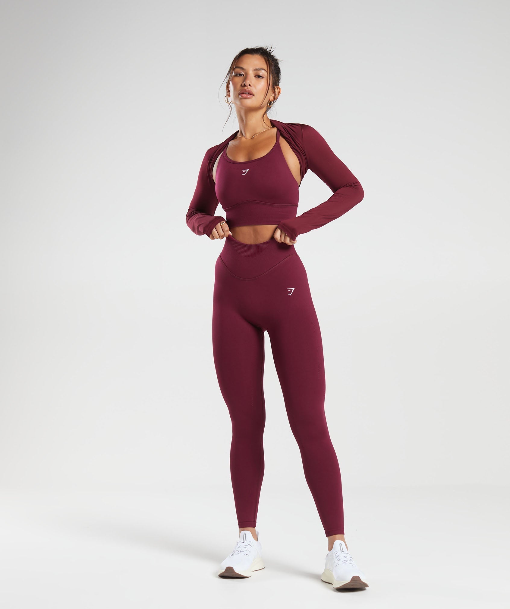 Sweat Seamless Long Sleeve Crop Top in Plum Pink - view 4