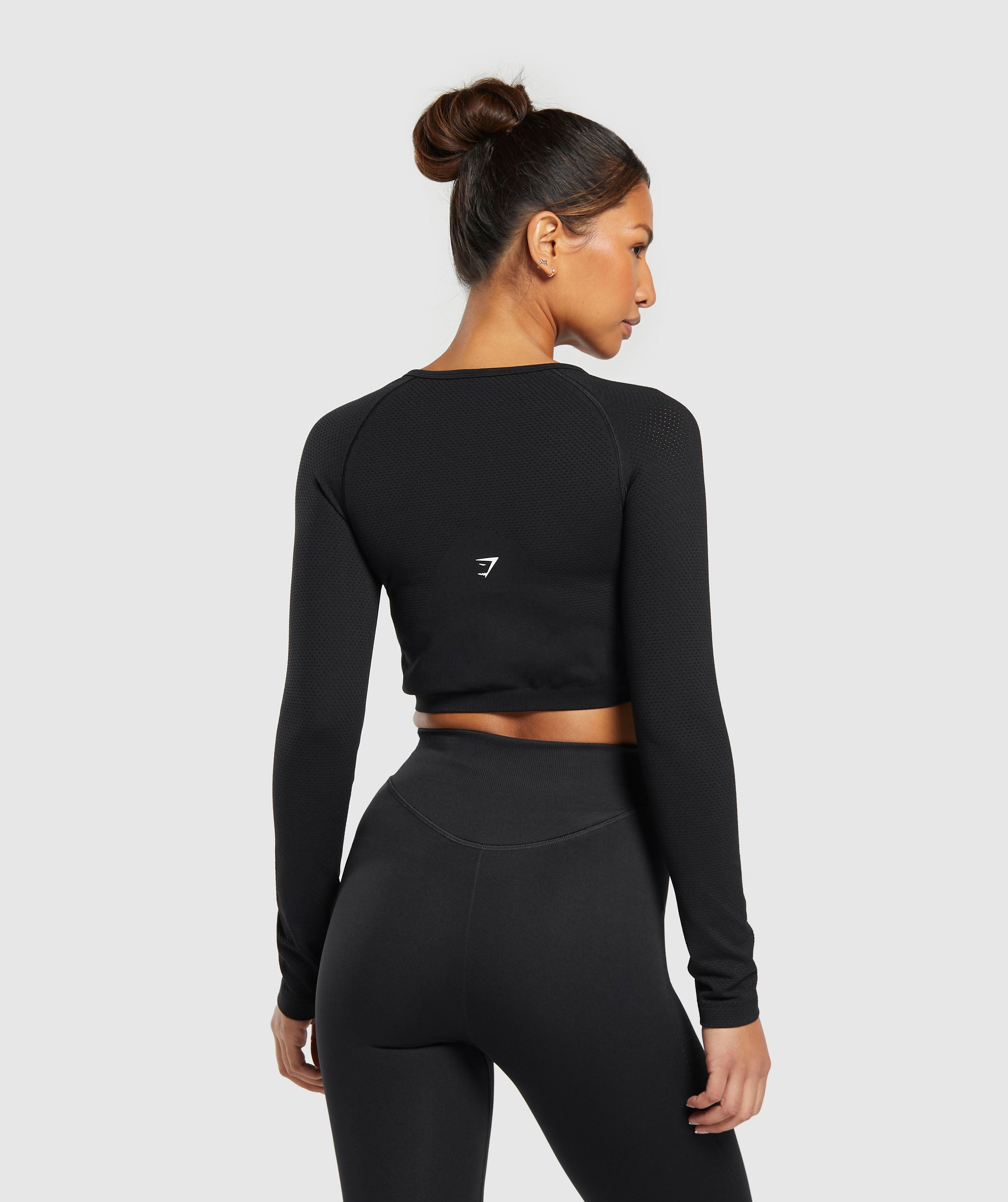 Sweat Seamless Long Sleeve Zip Crop Top in Black - view 2