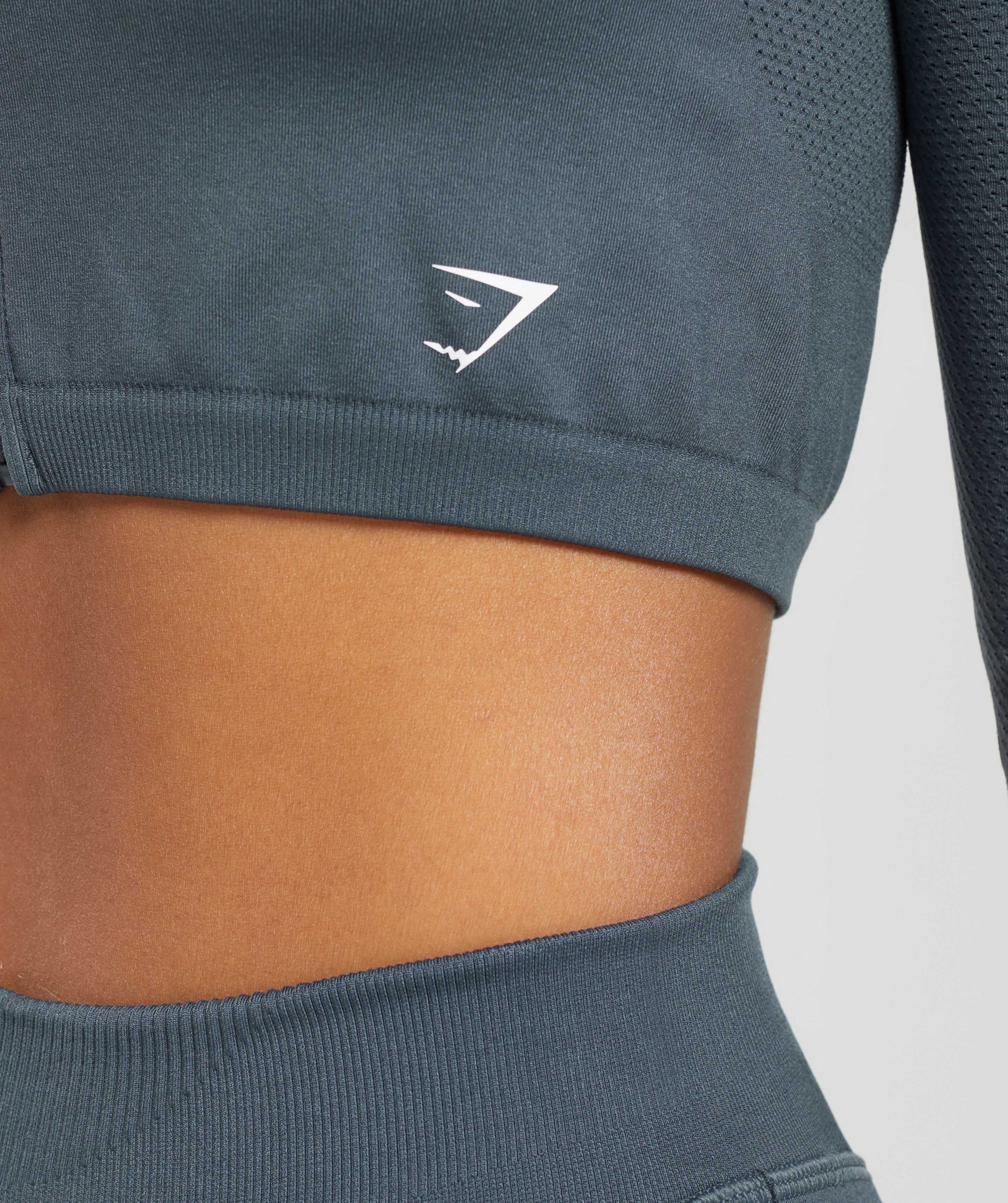 Sweat Seamless Long Sleeve Zip Crop Top in Titanium Blue - view 5