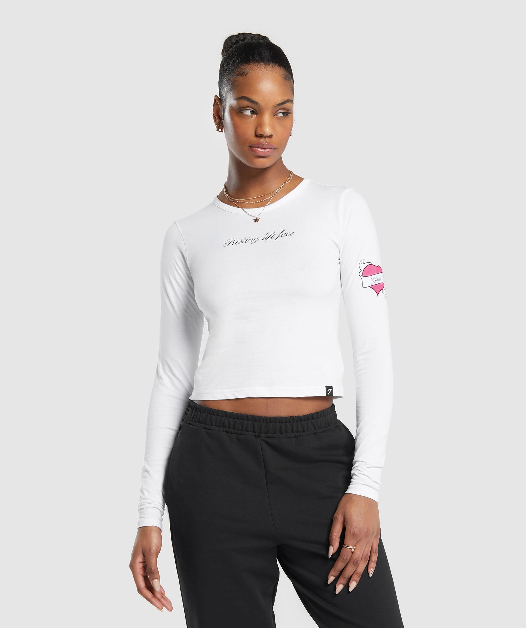 Tattoo Midi Long Sleeve T-Shirt dans White