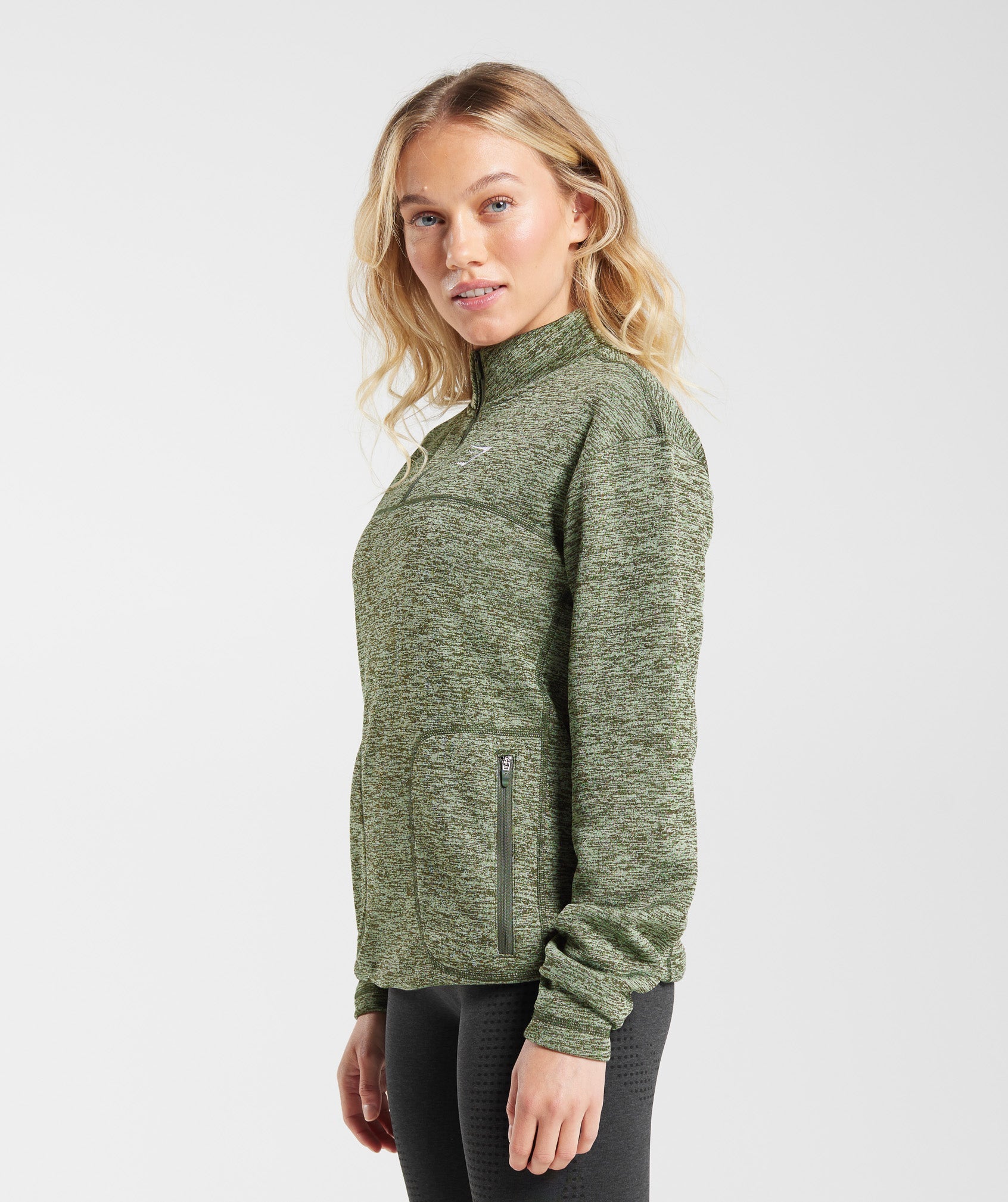 Thermal Fleece 1/4 Zip Pullover in Winter Olive/Light Sage Green - view 3