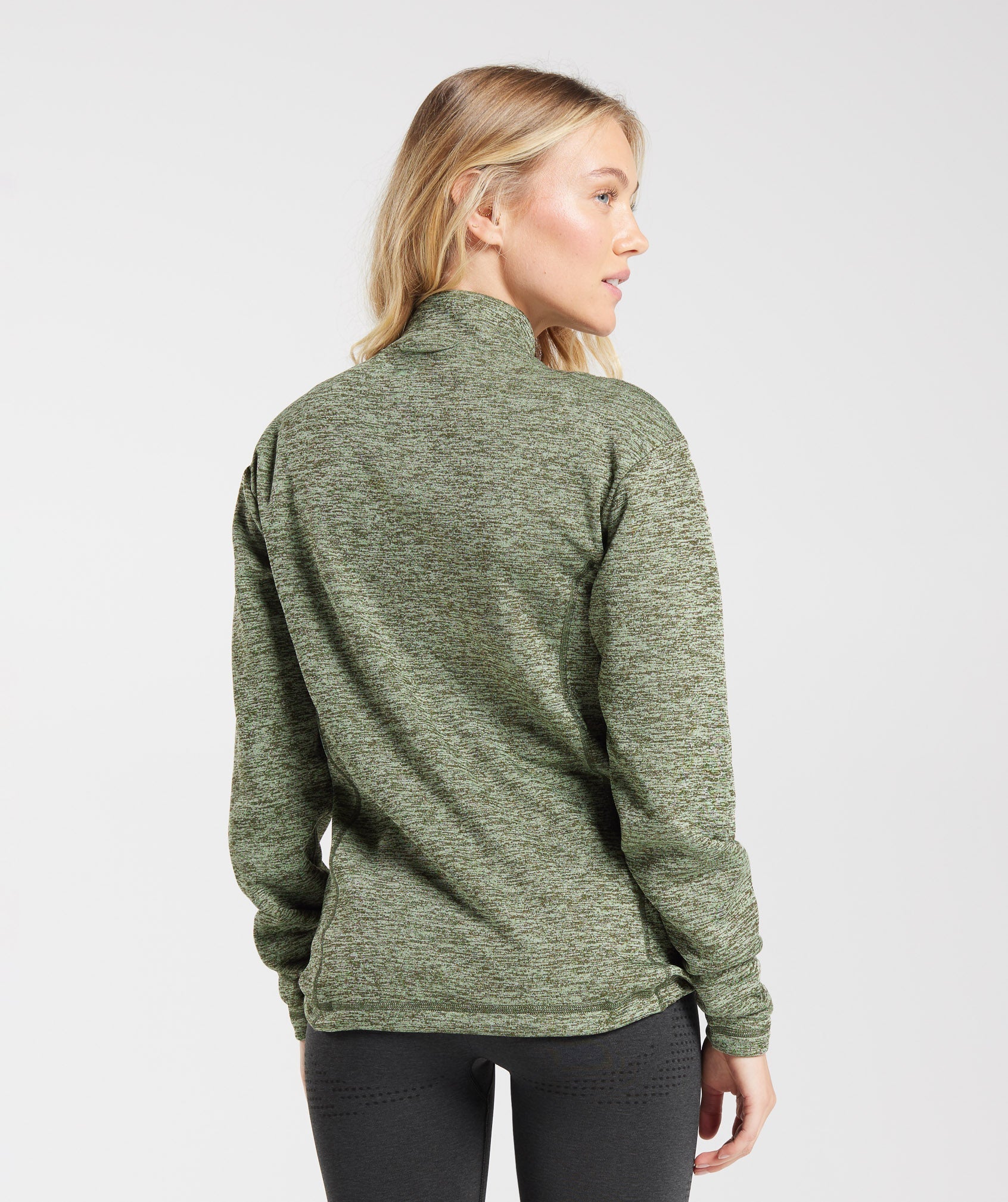 Thermal Fleece 1/4 Zip Pullover in Winter Olive/Light Sage Green - view 2
