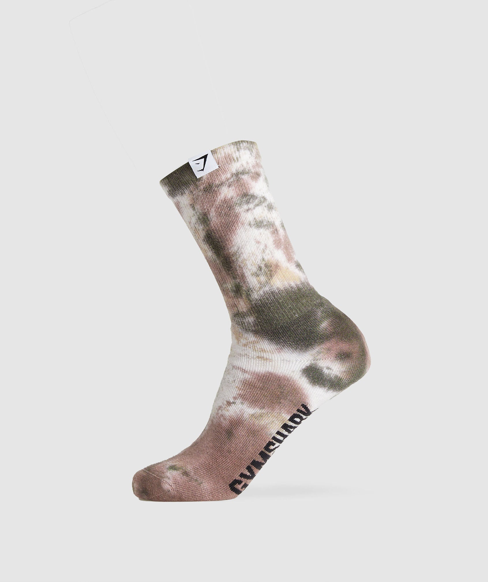 Tie Dye Crew Socks in White/Sand Brown/Taupe Brown/Deep Olive Green - view 1