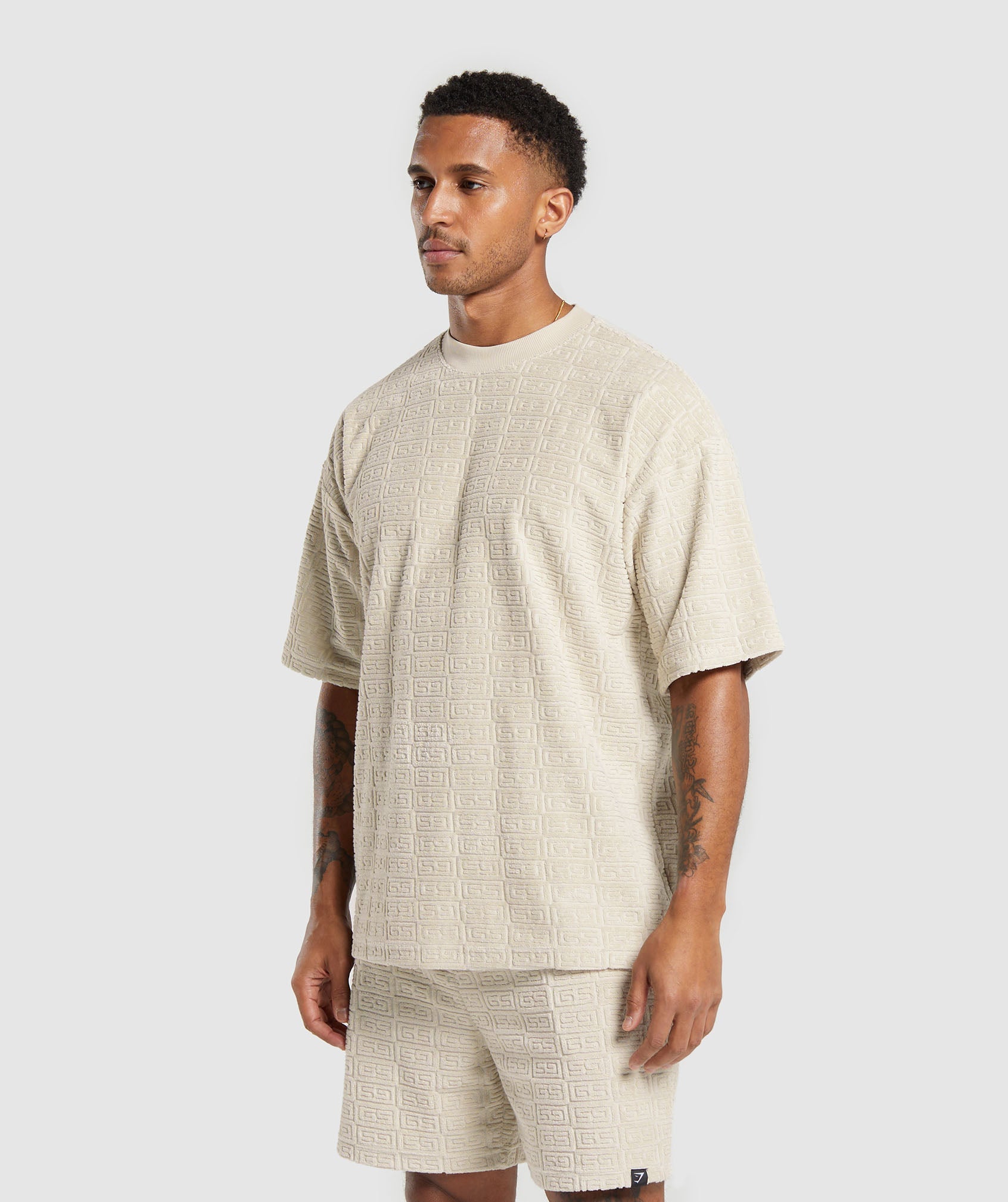 Towelling T-Shirt in Pebble Grey - view 4